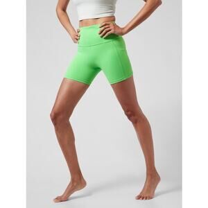 Athleta Neon Green High-Waist Elation 5” Shorts